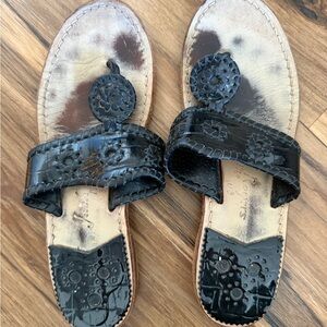 Jack Rogers Black Leather Classic Thong Sandal Size 8M